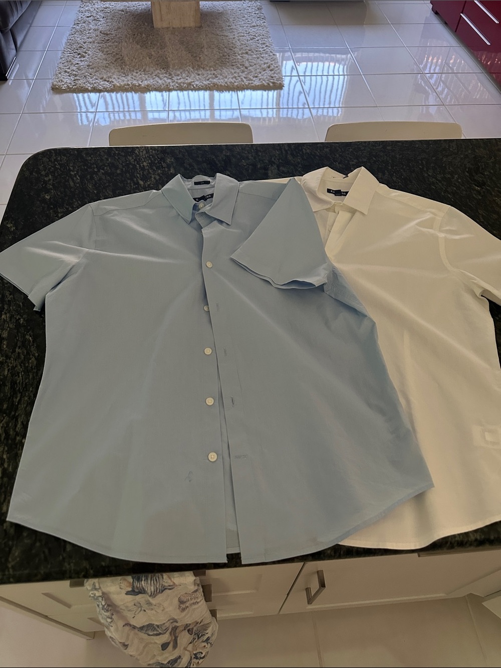 2 Express Men's Short-Sleeve Button-Down Shirt - Light Blue & White